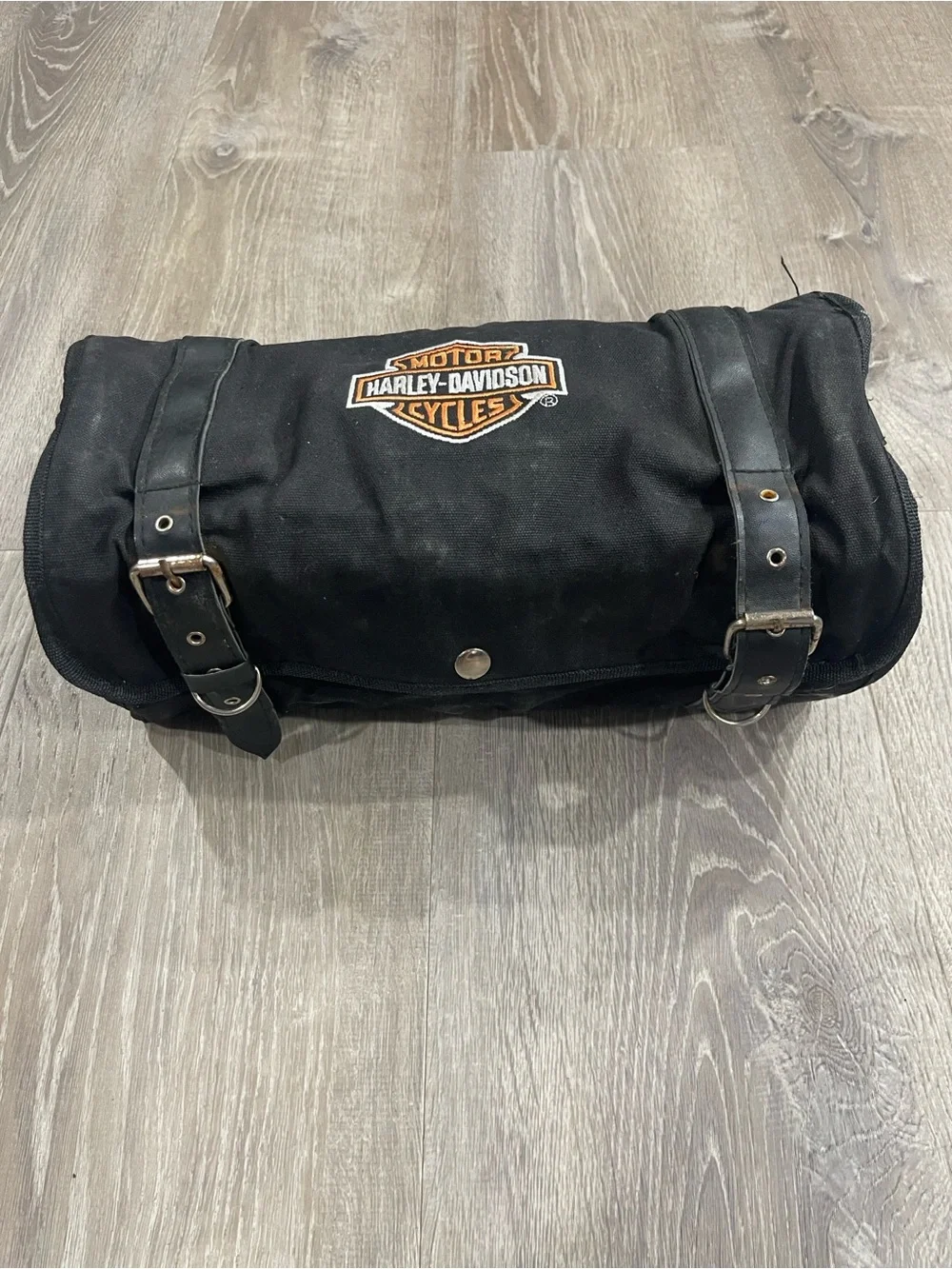 Harley-Davidson Black Canvas Tool Roll with Orange Logo Patch